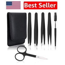 6 1 Tweezers Kit with Travel Case - Perfect for Eyebrow and Facial Hair Grooming
