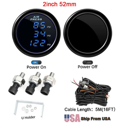 #ad #ad 2inch 52mmTriple Digital Air Ride Pressure Gauge Suspension Gauge Kit Sensors $49.58