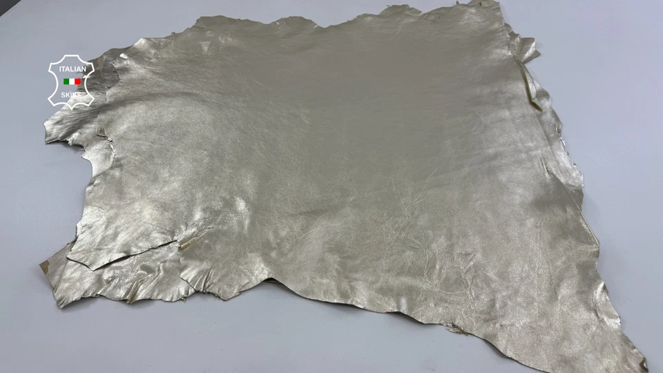 Cuero de oveja italiano de piel de cordero dorado claro metálico 2 pieles 15 pies cuadrados 0,7 mm #C6315 Foto 2 de 4