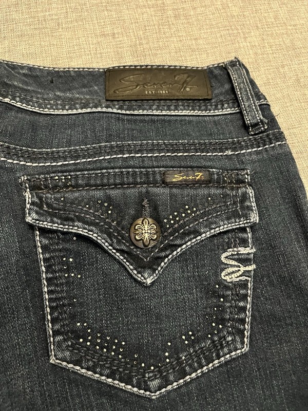 Seven7 Women’s Bootcut Jeans Size 10 Dark Wash Flap Pocket Stretch Denim