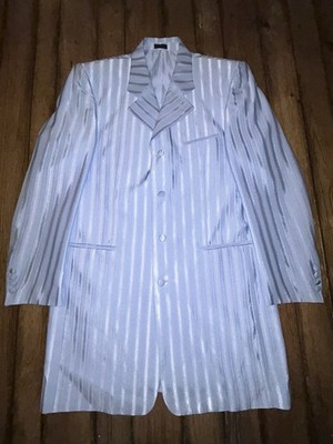 Falcone Mens 42L Light Blue Satin Stripe Suit Jacket Vest Set Formal Prom