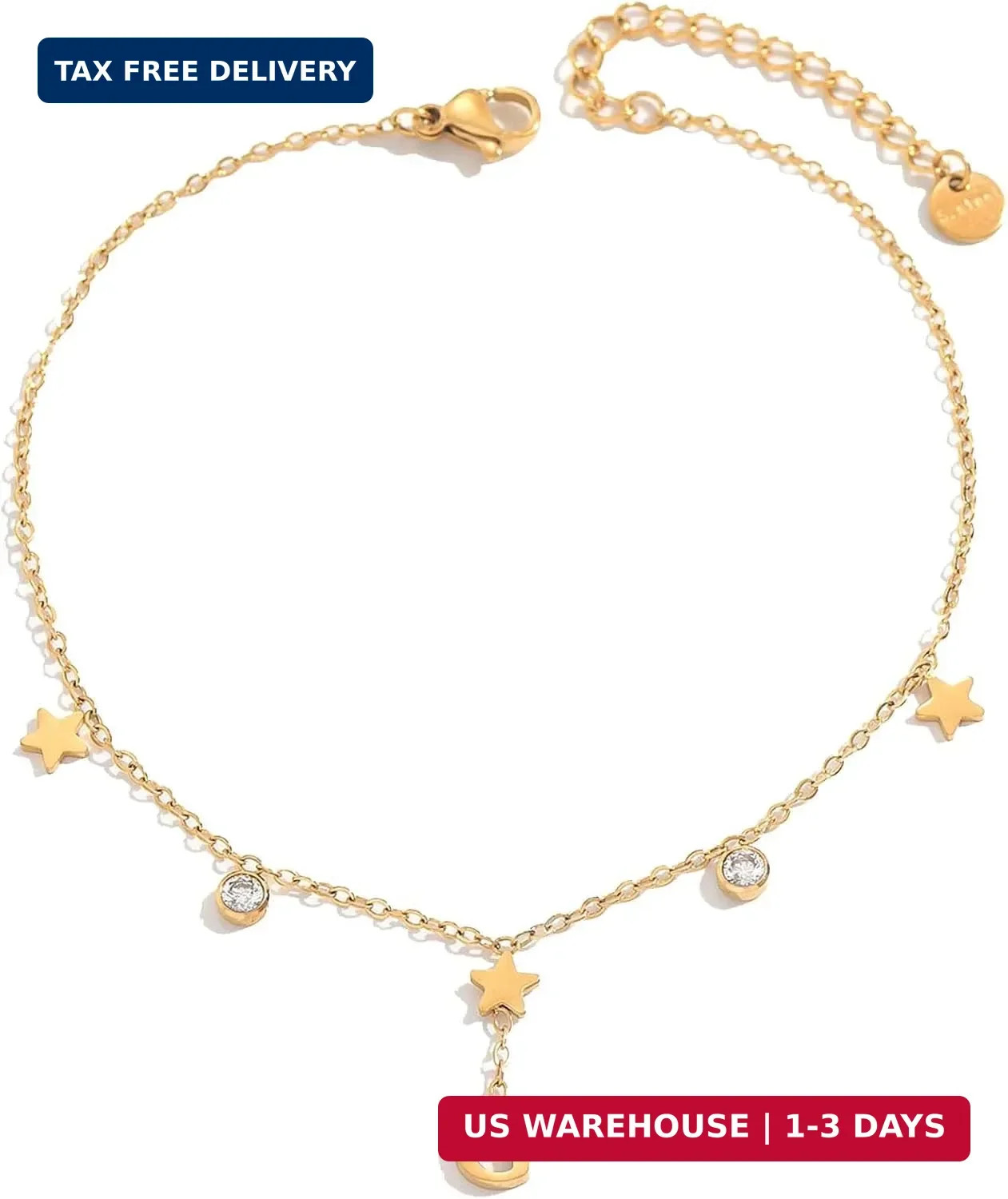 Initial Anklet for Women, 18K Gold Plated Waterproof Ankle Bracelet, Star CZ Let