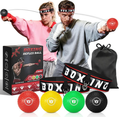 Headband Boxing Reflex Ball, 3 Levels Reaction Ball with 2 Adjustable Headbands,