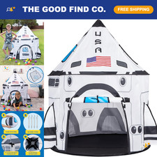 Rocket Ship Play Tent for Kids - Indoor/Outdoor Spaceship Playhouse, Easy Assemb