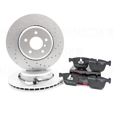 FÜR BMW 530d 535d M SPORT GELOCHTE BREMSSCHEIBEN HINTEN BREMBO BELÄGE SENSOR 345mm