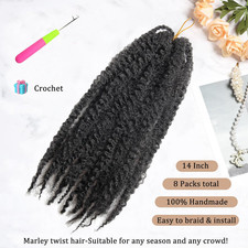 Marley Twist Braiding Hair 14 inch Afro Kinky Curly Crochet Braids 8 Packs Cu...
