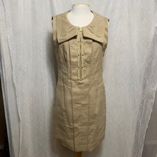 Elie Tahari Sleeveless Linen & Metal Detail Dress