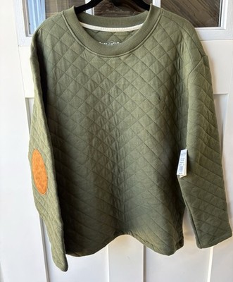 Buffalo Trace Distillery Quilted Pullover Sweatshirt Men Green Elbow Patch NWT M