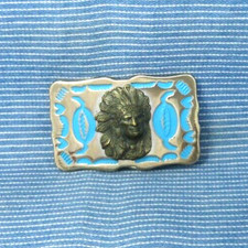 Native American Indian Chief Belt Buckle Western Teal Accents Vtg 80s USA .B239