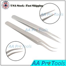 2 PCS Eyelash Extension Tweezers Straight Curved Tweezers Set Stainless Steel