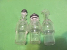 3 Antique Victorian Glass Cruet - Condiment dispenser, Vinegar Bottle & S.Shaker