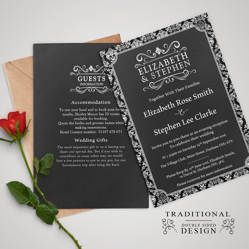 Personalised Wedding Day / Evening Invitations Double sided with Envelopes (W1) - Picture 55 of 58