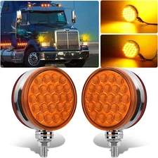 48-LED Amber/Red Dual Face Semi Truck Fender Side Marker Light Turn Signal Round