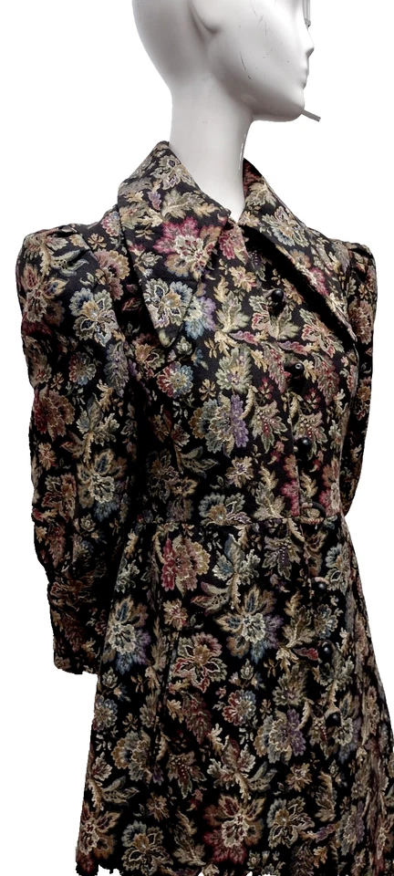 Casaco de tapeçaria boêmio vintage colarinho largo estilo vitoriano lavanda borgonha - Imagem 3 de 4