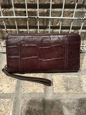 Fossil JORI Zip Clutch Brown Croc Embossed Leather