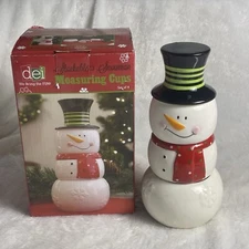 DEI Snowman Stacking Measuring Cups 4 Piece Ceramic Holiday Christmas