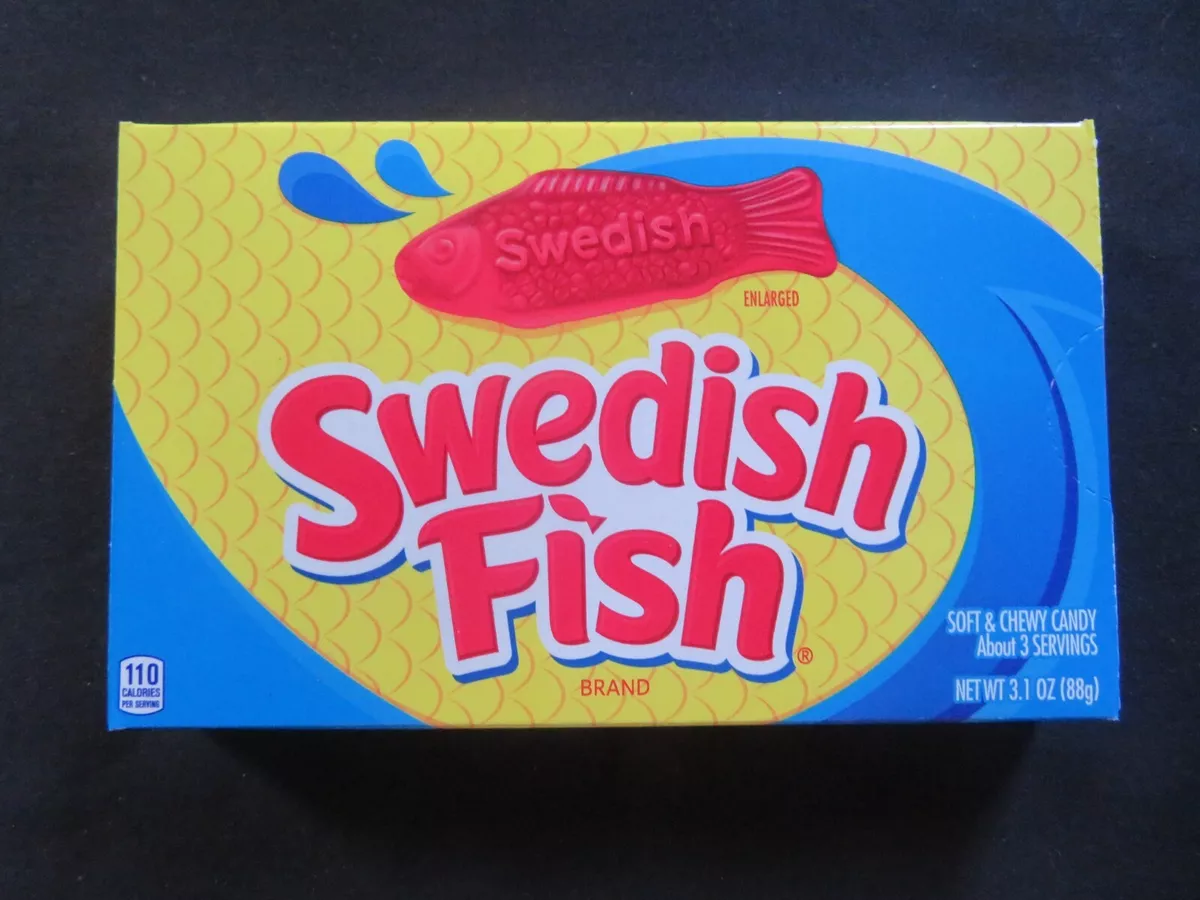 1) Movie Theater Size Box of Swedish Fish Soft & Chewy Candy 3.1 Oz !