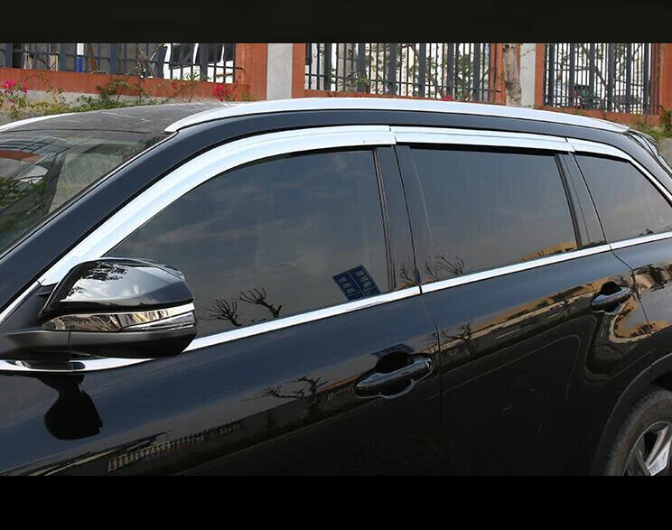 Viseras de ventana cromadas ventilaciones sol lluvia protector cubierta para Toyota Highlander 2015-2019 Foto 4 de 4