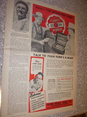 VINTAGE SEED CORN  ADVERTISING -10'' x 14'' -FUNK BROS HYBRID SEED CORN -1952