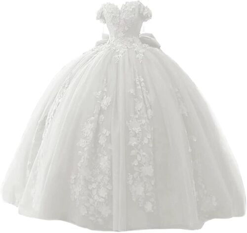 Quinceanera Lace Beaded Prom Dresses Fluffy Off Shoulder Sweet 15 16 Prom Dress - Picture 8 of 51