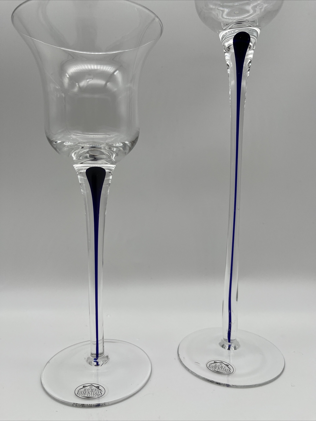 Home Essentials Set of 2Glass Blue Drop Hurricane Candle Holders 8&rdquo;,11&rdquo;