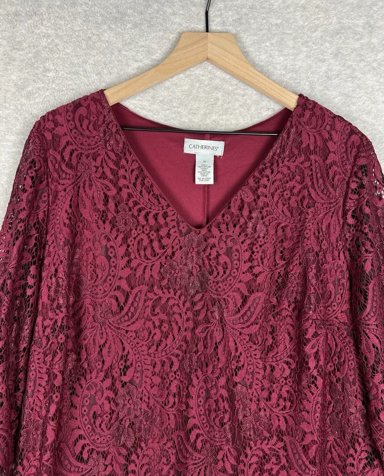 Vestido Catherines Mujer 1X Rojo Borgoña Encaje Boda Fiesta de Navidad Foto 2 de 4