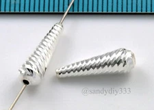 2x ITALIAN STERLING SILVER LASER TEARDROP SPACER BEAD 5.2mm  x 16mm  #2211