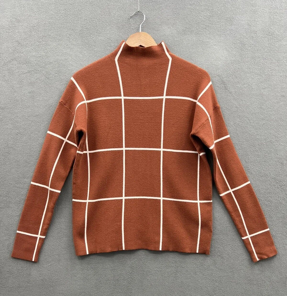 Cynthia Rowley Sweater Women’s Medium Windowpane Plaid Mock Neck
