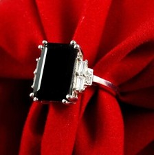 3CT Emerald Cut Lab-Created Black Diamond Engagement Ring 14K White Gold Plated