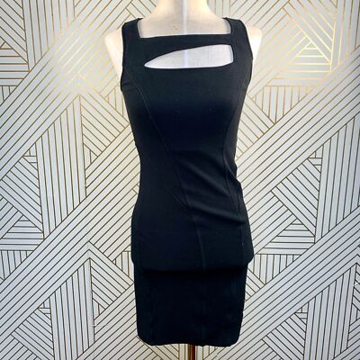 helmut lang gala knit dress Black Cutout LBD Square Neck Mini Stretch Size XS cream tulle mini dress