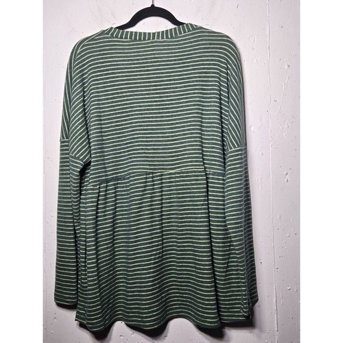 Suzanne Betro Weekend Womens Green Striped Button Blouse Plus Size 1X Soft Cozy - Picture 2 of 8