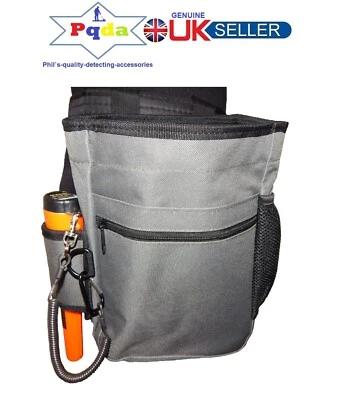 PQDA Metal Detecting Detector Grey Heavy Duty Large Finds Accessory Bag Pouch +Eyelet