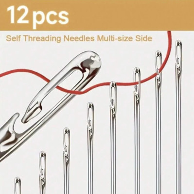 12 PCS Self-Threading Sewing Needles - Easy Darning & Stitching Tools - NEW