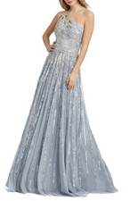 Mac Duggal 5220 Embellished One-Shoulder A-Line Gown SZ 2 Platinum Mrsp $598