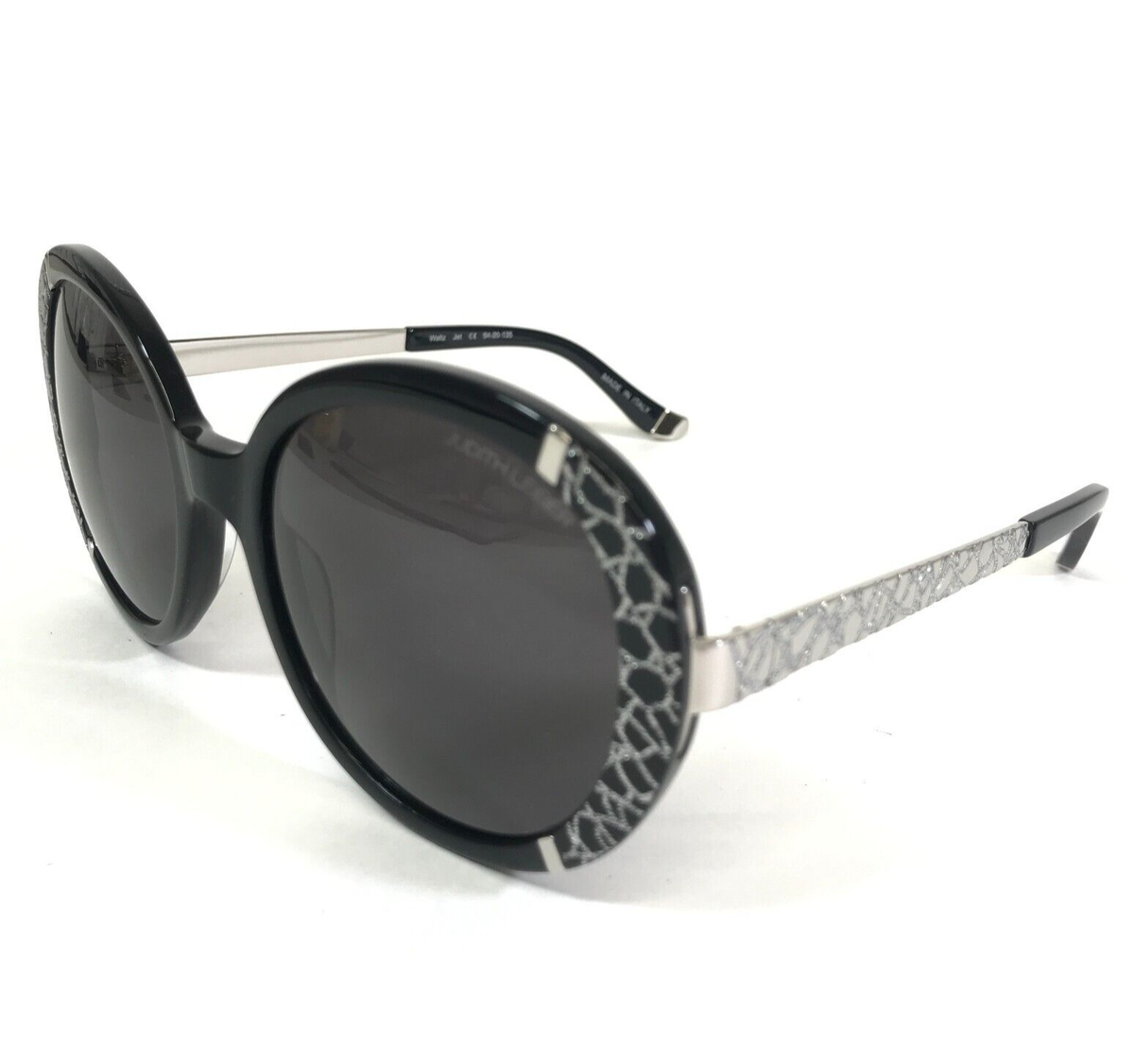 Judith Leiber Sunglasses Waltz Jet Black Silver Oversized Frames Black Lenses Judith Leiber Sunglasses Waltz Jet Black Silver Oversized  main image 2