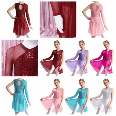 Kids Girls Dancewear Mesh Skirted Contemporary Bodysuit Toddler Dance Tutu Jazz