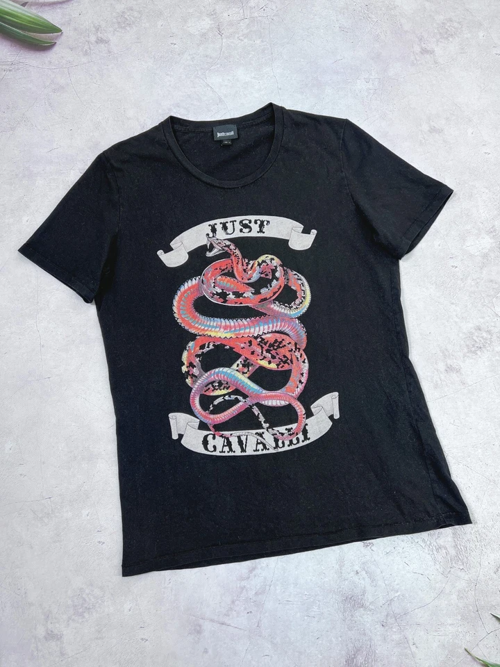 Camiseta Just Cavalli Roja Serpiente Logo Grande Negra Talla Mediana Foto 2 de 4