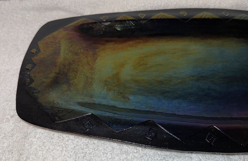 Lynn Latimer Oval Tray 1996 Iridescent Black Metallic Studio Art Glass Signed - Picture 4 of 22