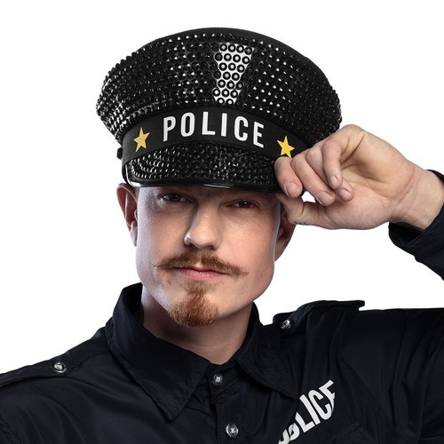 POLICE SPARKLE PEAKED CAP DELUXE COP FANCY DRESS HAT - Picture 3 of 6