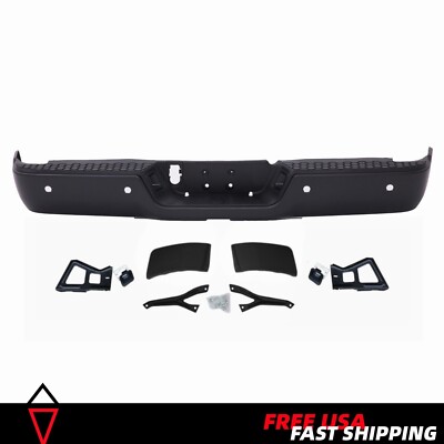 Black Complete Rear Step Bumper With Sensor Holes For 2009-2018 Dodge Ram 1500