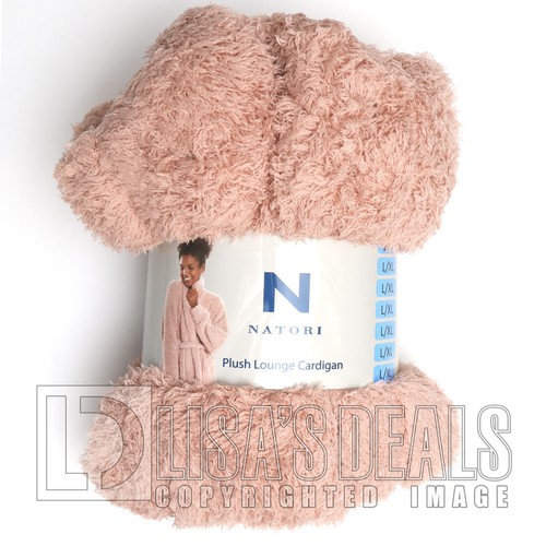 N NATORI Women's Plush Lounge Cardigan Robe Ultra Soft Grey White L