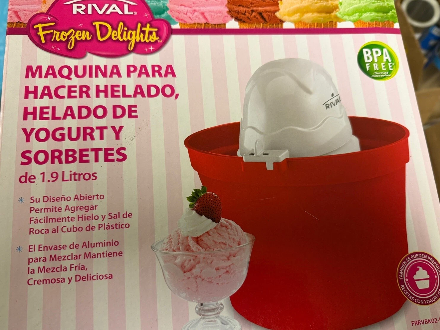 RIVAL Frozen Delights 2-Quart Ice Cream Frozen Yogurt Sorbet Maker Red