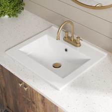 20"x18" White Drop-In Bathroom Sink Ceramic Rectangular 4" Centerset Faucet Hole