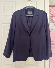 Lafayette 148 New York Wool Dark Blue Womens Blazer Size Petite 12 Made In USA