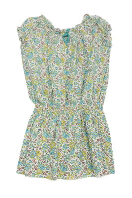 Bonpoint Girls Short Sleeve Scoop Neck Floral Dress White Green Blue Size 3
