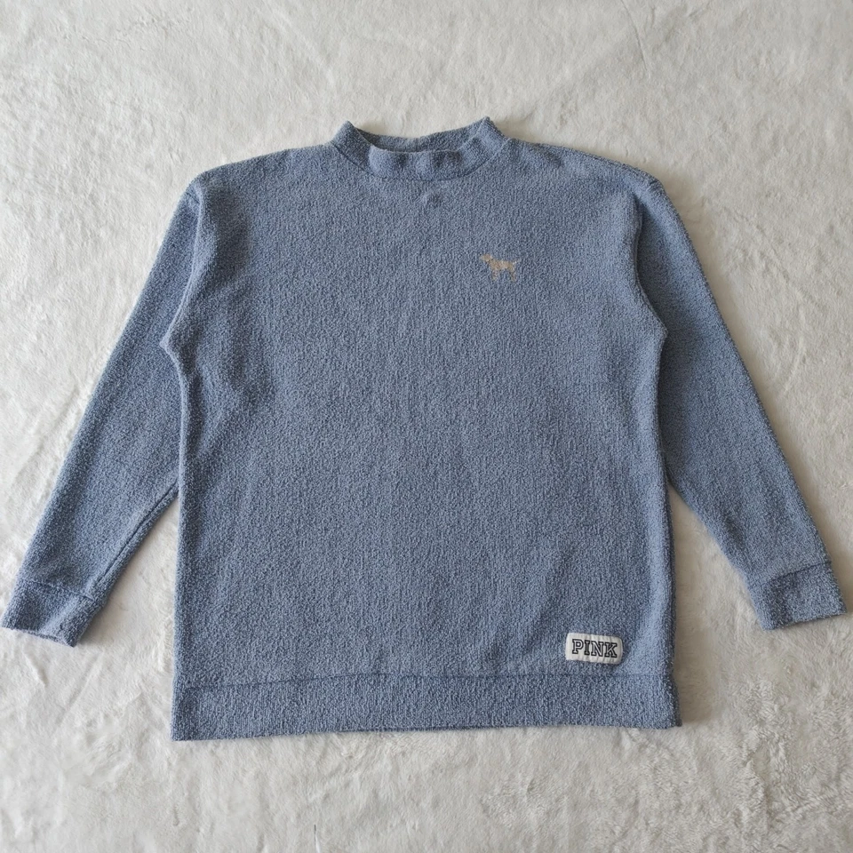 Suéter para mujer VS Victorias Secret ROSA azul tela de felpa cuello falso logotipo pequeño Foto 3 de 4