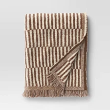 50''x60'' Oversized Woven Linework Throw Blanket Dark Camel/Cream - Threshold