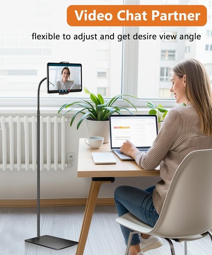 iPad Floor Stand, Adjustable Height Tablet Stand with Flexible Black - Photo 4/9