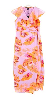 Vero Moda Damen KLEID Maxikleid lang rosa Blumen Größe L 40 Neu C17