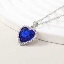 Titanic Heart Of The Ocean Love Heart Shaped Necklace With Royal Blue Crystal Pe